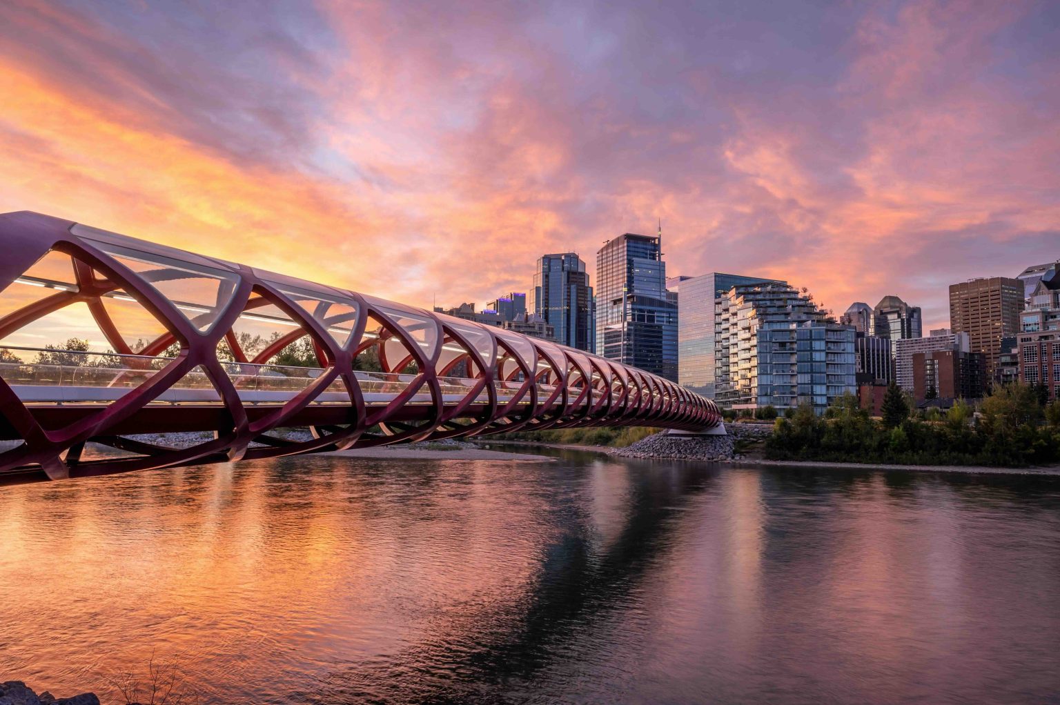 Peace Bridge and downtown Calgary skyline